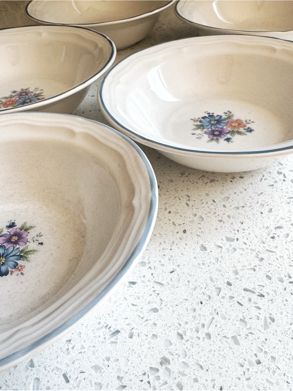 Provincial Bouquet Thailand Stoneware Floral Cereal Bowls Set of 5 - Picture 5 of 6